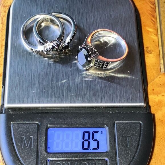 Natural Black Spinel Sterling Silver Ring Set Size 6 - Picture 11 of 11